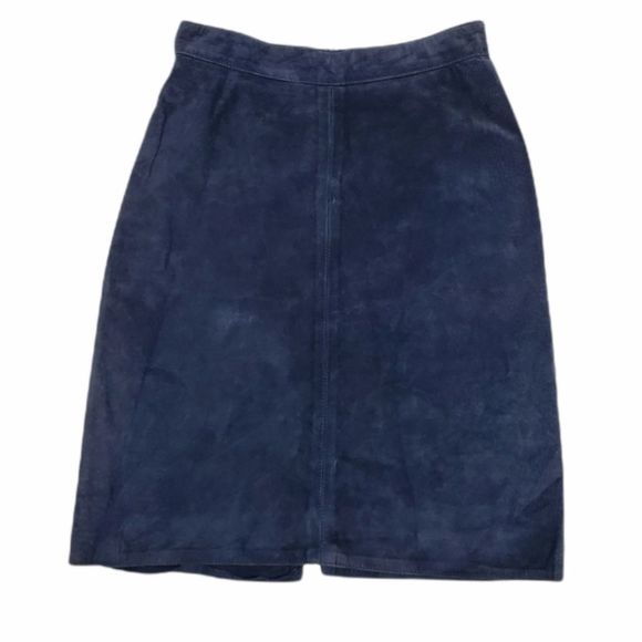 Vintage Dresses & Skirts - VINTAGE 80s skirt Bushwacker navy blue leather suede pencil M